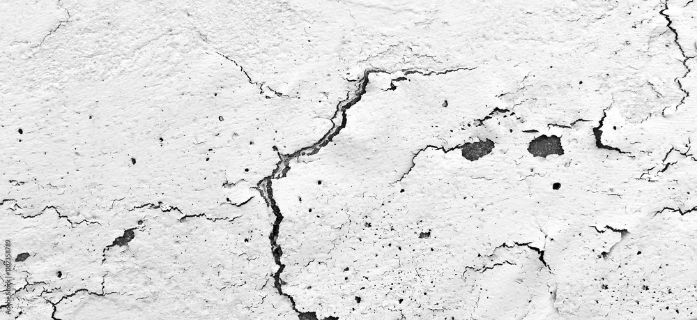 Obraz premium Peeling painted concrete wall. Leaking rain cause the wall cracked. Water damaged the wall. Sad face on wall.