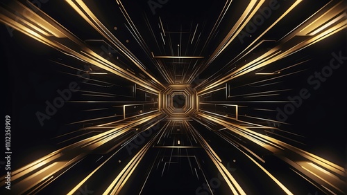 Gold geometric symmetrical lines on black  background