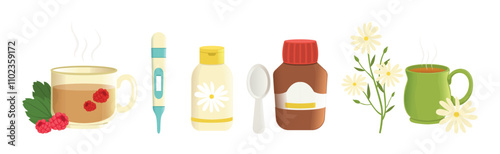 Different Cold and Flu Remedy and Treatment Vector Set