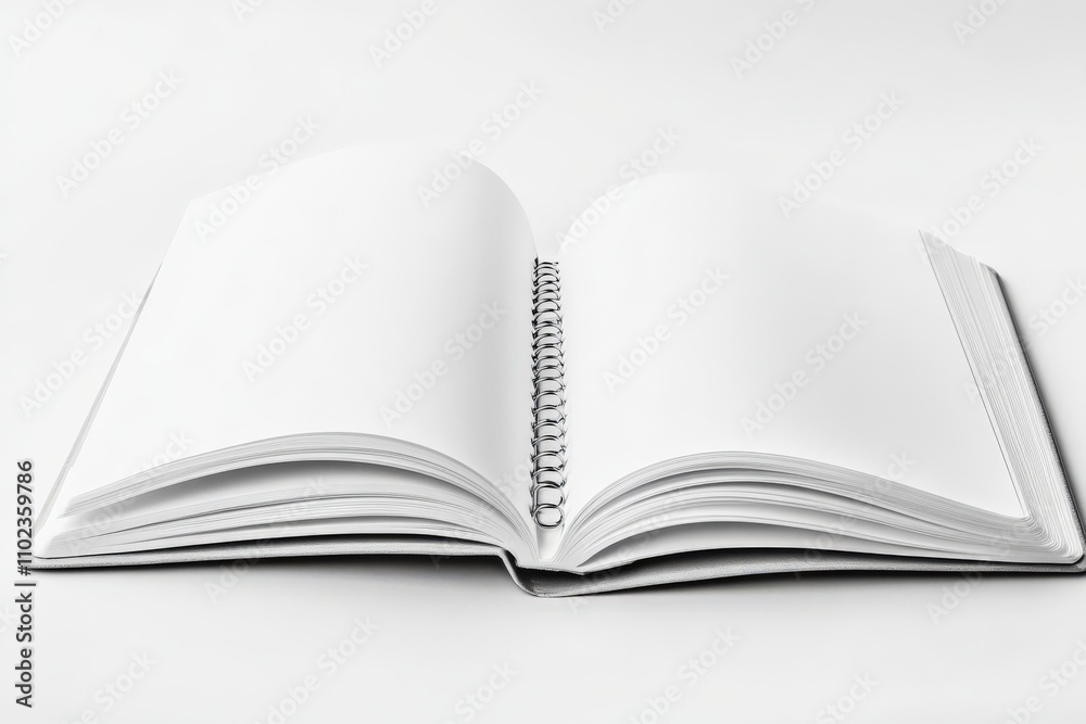 Spiral Binding Notebook on White Background with Blank Page