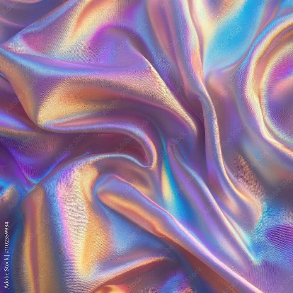 custom made wallpaper toronto digitalClose-up of holographic fabric with rainbow tones, satin-like texture, soft light, smooth gradients, vibrant and realistic detail.