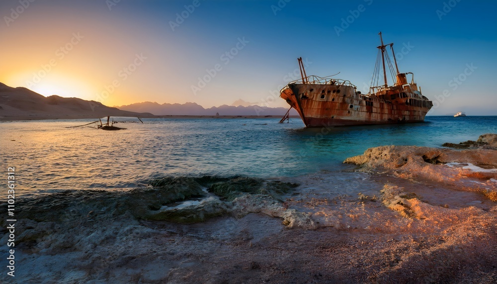 Shipwreck at shoaiba beach Jeddah, Saudi Arabia Shipwreck at shoaiba beach Jeddah, Saudi Arabia