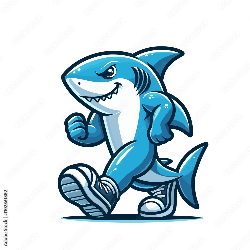 Fototapeta premium Modern shark walking character mascot. Isolated vector illustration