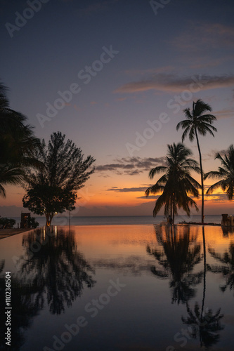 Zanzibar reflection in a swimpool in November sunsets 