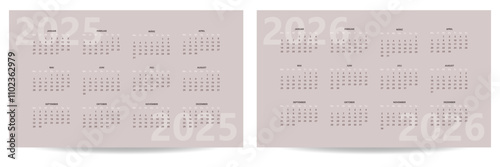 2025 2026 horizontal calendar design template, simple and clean design. Calendar in German. The week starts on Monday.