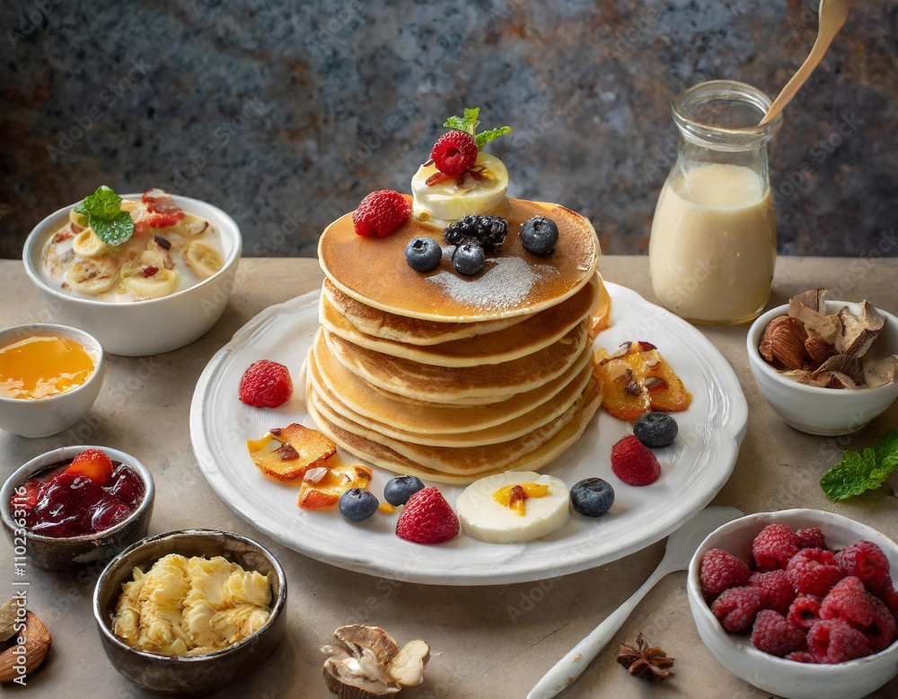 Creative Pancake Toppings and Variations for Dynamic Breakfast Food Photography Creative Pancake Toppings and Variations for Dynamic Breakfast Food Photography