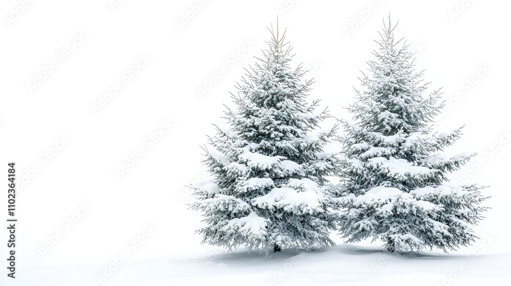 Two Snow-Covered Evergreen Trees in Winter Wonderland Two Snow-Covered Evergreen Trees in Winter Wonderland