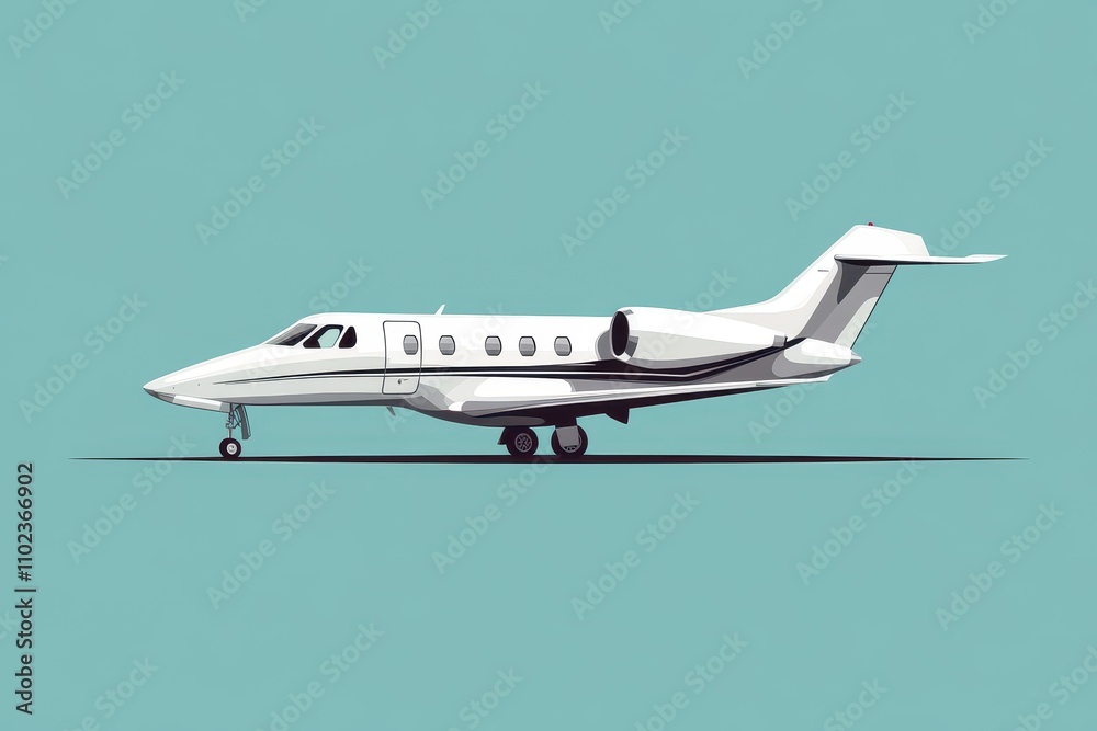 Sleek private jet ready for takeoff on a clear turquoise background Sleek private jet ready for takeoff on a clear turquoise background