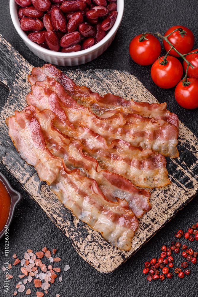 Bacon sliced, grilled with salt and spices Bacon sliced, grilled with salt and spices