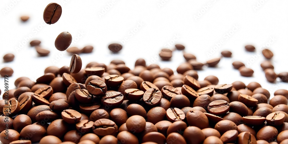 Obraz premium a pile of coffee beans with on a white background.