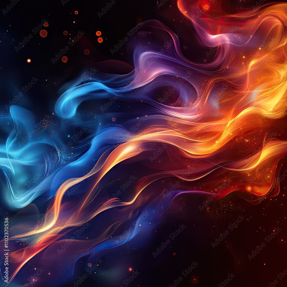 Fototapeta premium Swirling waves of blue and orange hues create a vibrant and dynamic abstract background.