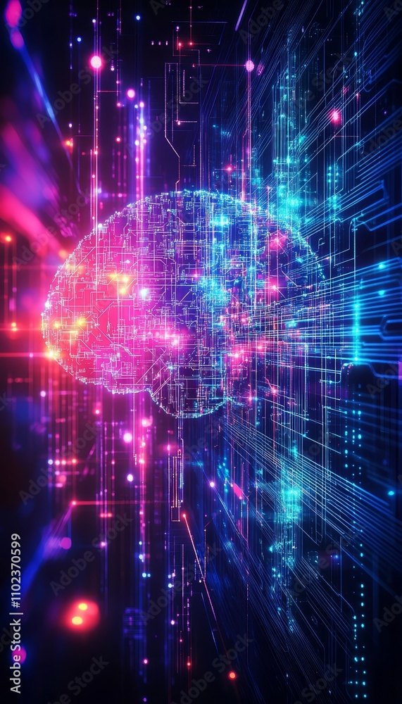 Digital Brain Glowing Circuitry, Data Flows, and Technological Power in a Futuristic Setting Digital Brain Glowing Circuitry, Data Flows, and Technological Power in a Futuristic Setting