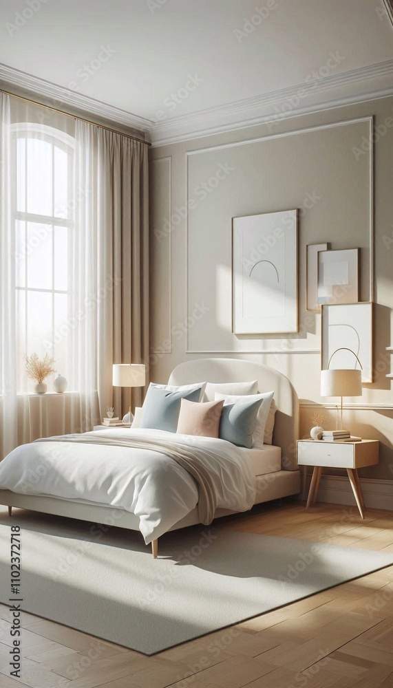 Obraz premium Modernes und einladendes Schlafzimmer im minimalistischen Design