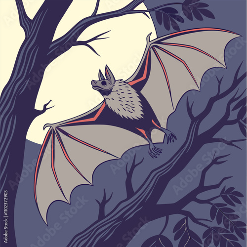 Bat Vector Illustration: Night Flight EPS Graphic - Halloween. photo