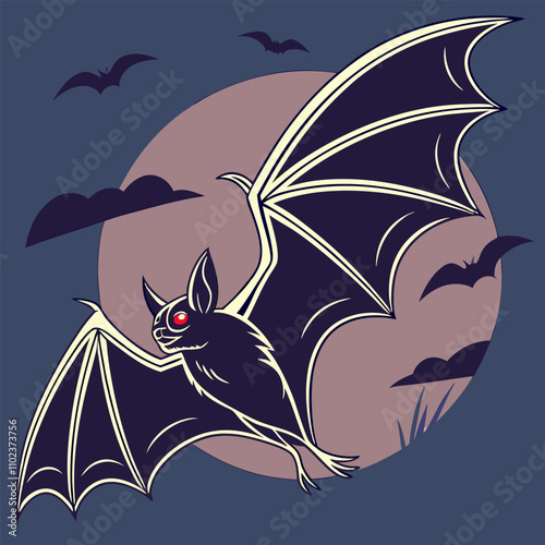 Halloween Bat Vector Illustration - Gothic Style, Black & White.