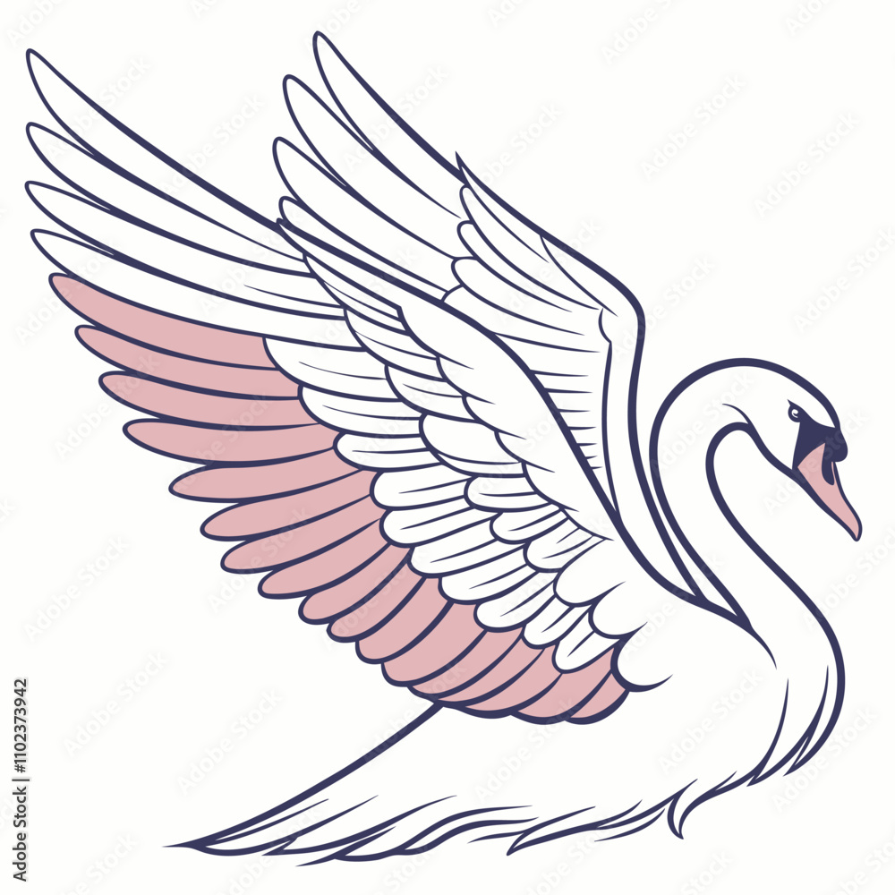 Obraz premium Elegant Pink & White Swan Vector Illustration - High-Res EPS for Logos & Invitations.