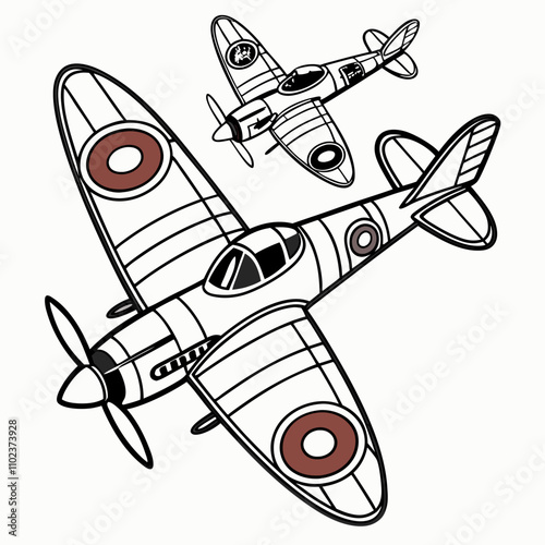 Billede på lærred Vector Illustration: Two Vintage Supermarine Spitfire WWII Fighter Planes - EPS
