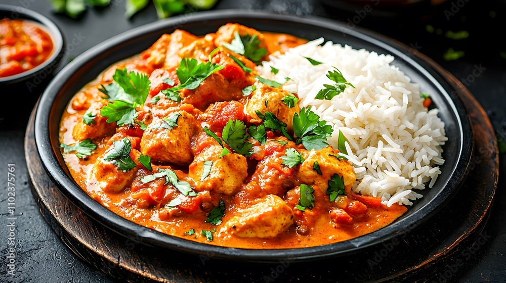 A plate of lentil curry with basmati rice, presenting a protein-rich vegan comfort food. A plate of lentil curry with basmati rice, presenting a protein-rich vegan comfort food.