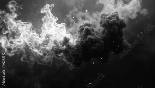 Abstract Smoke with Black and White Particles with Dramatic Contrast.