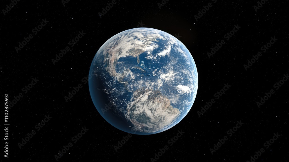 Fototapeta premium A stunning view of Earth from space, showcasing vibrant blue oceans and green landmasses against a dark, starry background.