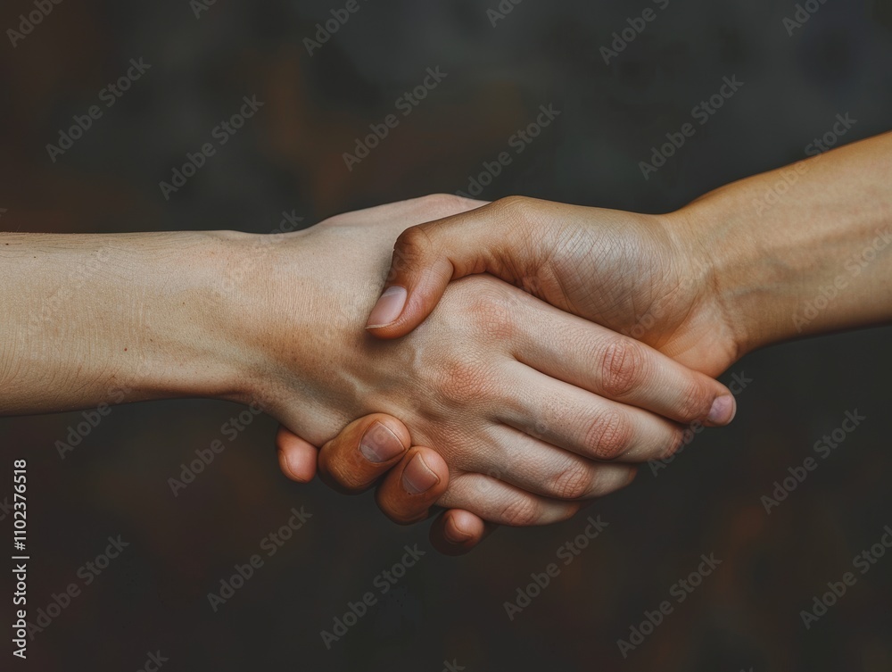 Close-up of two hands with caucasian skin tones in a handshake, representing greeting, agreement, unity, support, and partnership Close-up of two hands with caucasian skin tones in a handshake, representing greeting, agreement, unity, support, and partnership