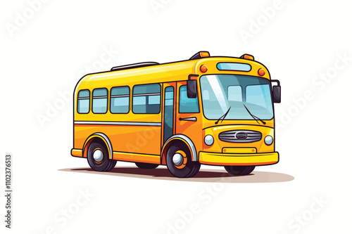 Cartoon Yellow School Bus Icon Vector Illustration for Education, Kids, Travel, and Academic Design