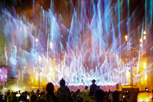 Spectacular outdoor laser show performance at the city festival