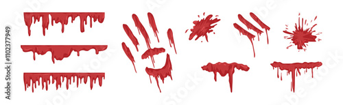 Dripping Blood and Bloody Splatter and Spots Vector Set