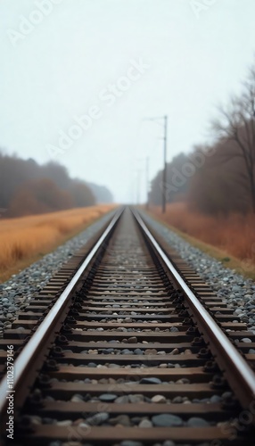 Steel rails stretch towards the distant horizon, promising a journey through the serene countryside