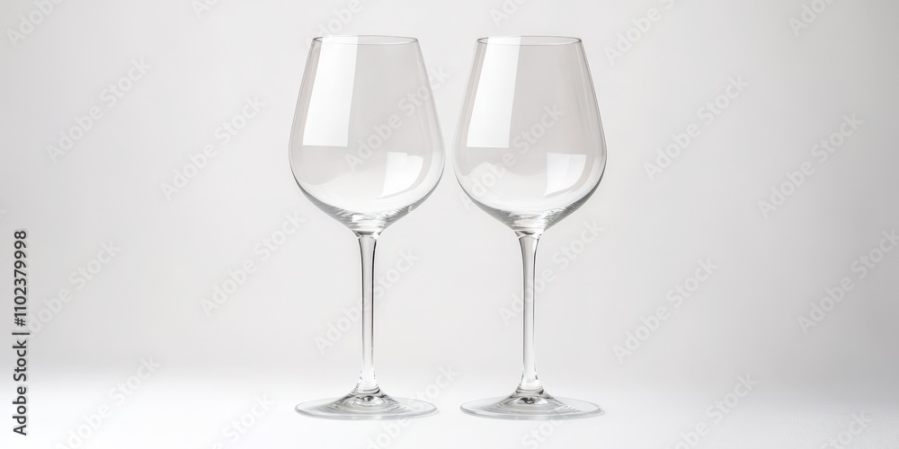 Two Empty Wine Glasses on White Background Two Empty Wine Glasses on White Background