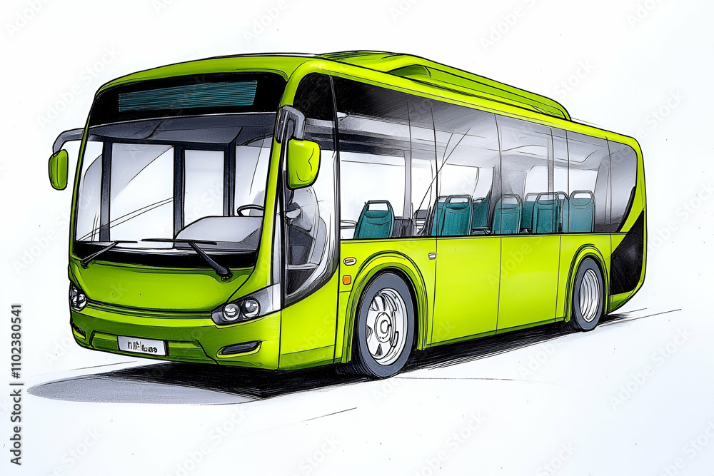 A vibrant green bus illustration showcasing a modern design with spacious passenger seating and large windows. A vibrant green bus illustration showcasing a modern design with spacious passenger seating and large windows.