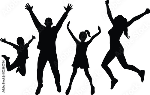 silhouettes of family person and people dancing vector illustrations 
