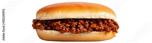 Delicious sloppy joe in a soft bun. transparent background