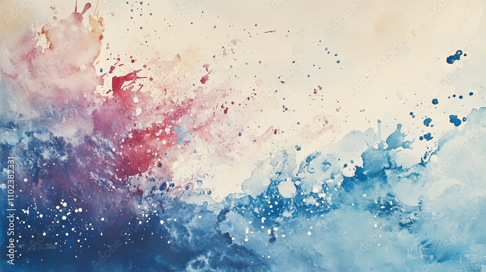 An abstract watercolor background featuring soft splashes of pink, purple, and blue, creating a gentle and serene atmosphere An abstract watercolor background featuring soft splashes of pink, purple, and blue, creating a gentle and serene atmosphere
