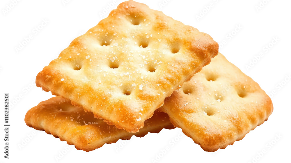 Crispy salted crackers stacked on a white background. transparent background Crispy salted crackers stacked on a white background. transparent background