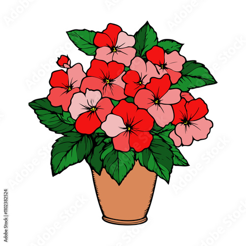 Vibrant bouquet of red and pink flowers in a pot bringing color to any space