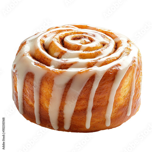 Delicious cinnamon roll with icing glaze. transparent background