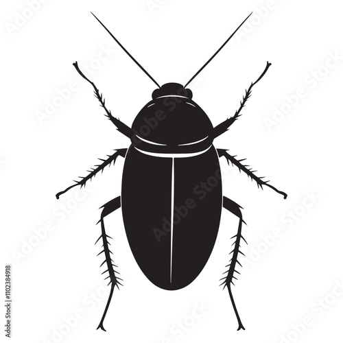 Cockroach Silhouette Vector Illustration, Black Cockroach Silhouette Icon Set, Creepy Cockroach Silhouette on White Background.