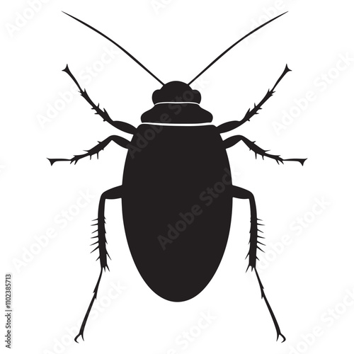 Cockroach Silhouette Vector Illustration, Black Cockroach Silhouette Icon Set, Creepy Cockroach Silhouette on White Background.