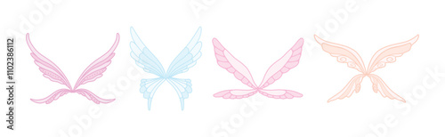 Different Fairy Wings of Butterfly of Various Shape Vector Set