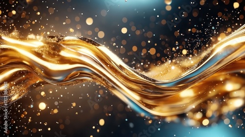 This image displays golden ribbons flowing with elegance, adorned by sparkling light, capturing a sense of luxury and celebration, ideal for festive occasions.