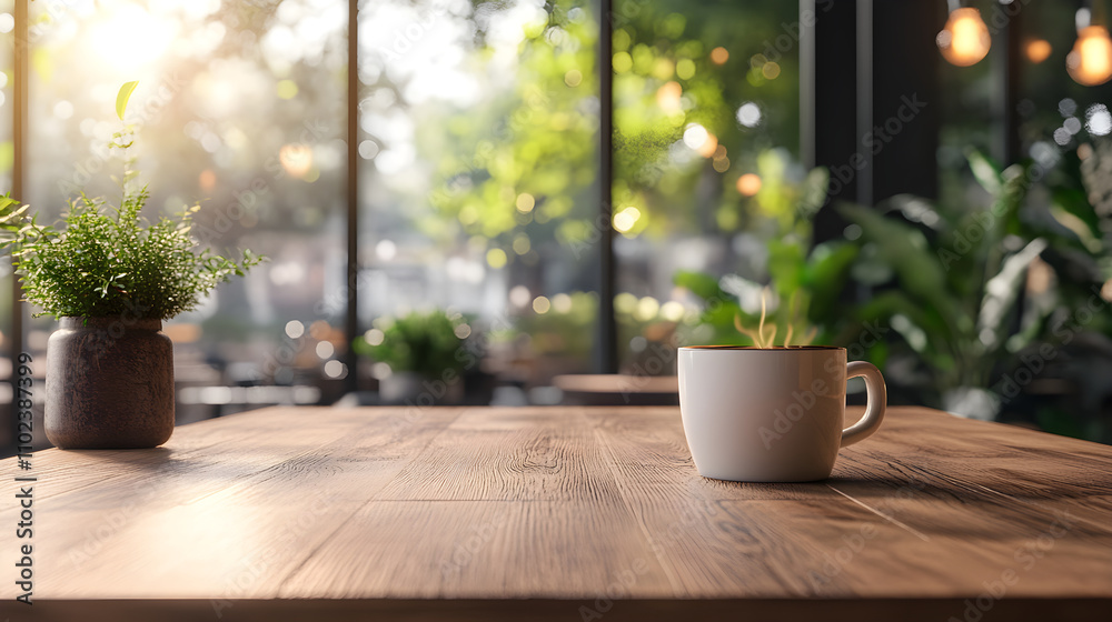 Cozy Minimalist Coffee Shop Ambiance with Wooden Table and Soft Lighting Cozy Minimalist Coffee Shop Ambiance with Wooden Table and Soft Lighting