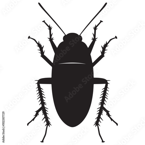 Cockroach Silhouette Vector Illustration, Black Cockroach Silhouette Icon Set, Creepy Cockroach Silhouette on White Background.