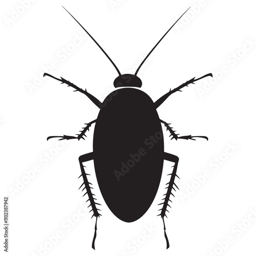 Cockroach Silhouette Vector Illustration, Black Cockroach Silhouette Icon Set, Creepy Cockroach Silhouette on White Background.