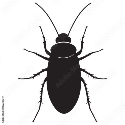 Cockroach Silhouette Vector Illustration, Black Cockroach Silhouette Icon Set, Creepy Cockroach Silhouette on White Background.