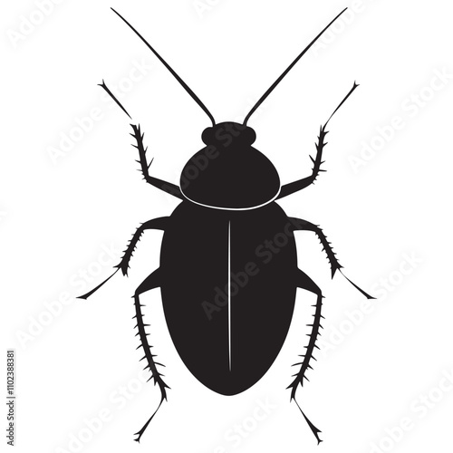 Cockroach Silhouette Vector Illustration, Black Cockroach Silhouette Icon Set, Creepy Cockroach Silhouette on White Background.