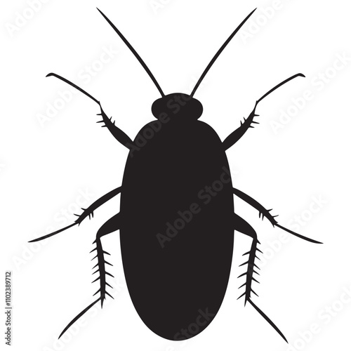 Cockroach Silhouette Vector Illustration, Black Cockroach Silhouette Icon Set, Creepy Cockroach Silhouette on White Background.