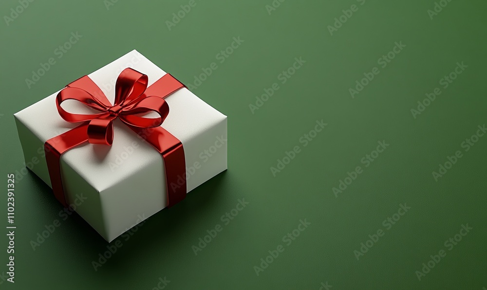 Minimalist Christmas Gift Box on Green Background Minimalist Christmas Gift Box on Green Background