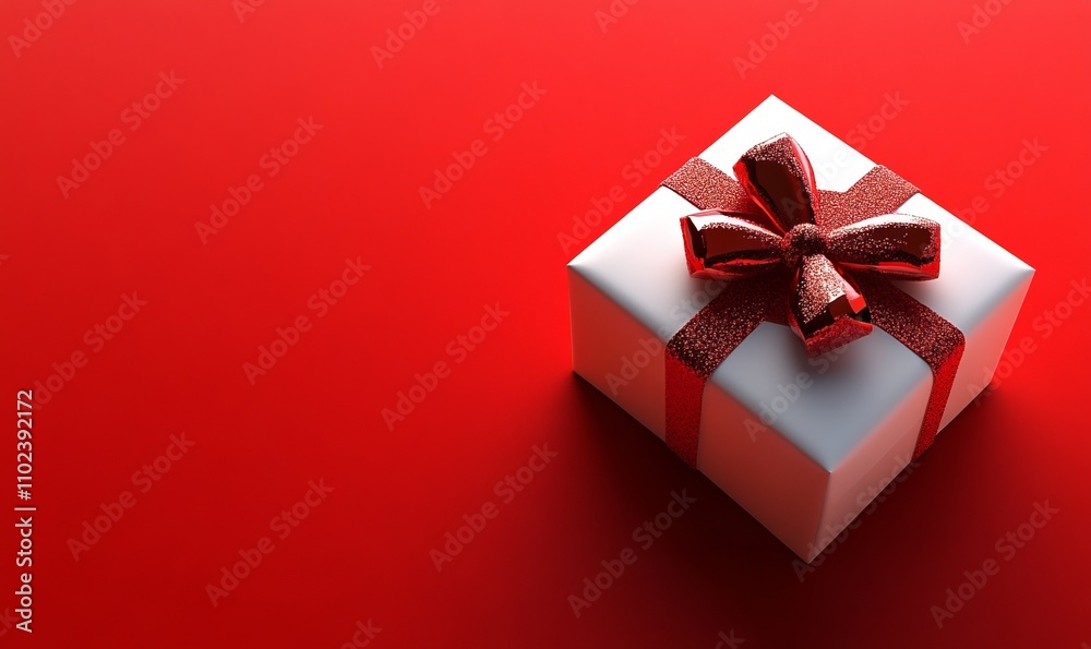 Minimal Christmas Gift Box Icon on Red Background Minimal Christmas Gift Box Icon on Red Background
