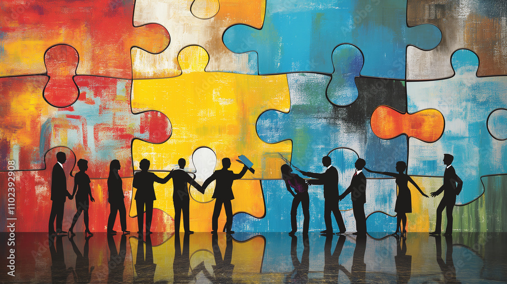 Business team collaborating and problem solving Business team collaborating and problem solving
